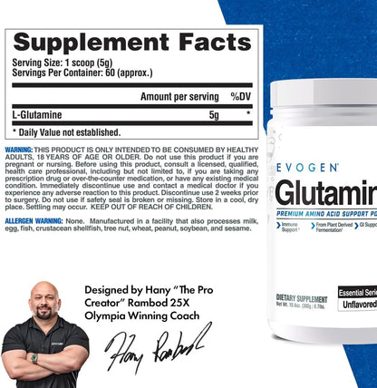 Evogen Glutamine | Unflavored | 60 Servings | Delivers 5g fermented per serving to accelerate recovery, support immune health and reduce soreness