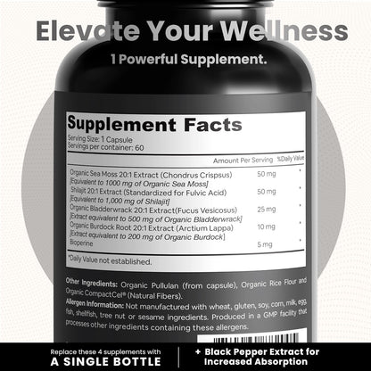 Atlantic Naturals Sea Moss Superfood Bundle - Sea Moss with Shilajit 5-in-1 Capsules & Sea Moss Powder with Ashwagandha, Beet Root & Maca Root - Enhanced Vitality, Skin & Athletic Support 60 ct & 150g