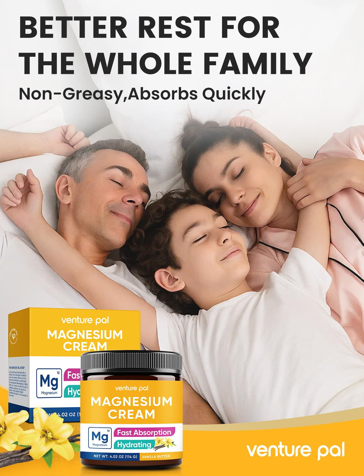 Venture Pal Topical Magnesium Cream, Highly Concentrated Magnesium Lotion | Fast-Absorbing Magnesium Moisturizing Cream with Coconut Oil, Shea Butter & Hyaluronic Acid; Suitable for Kids