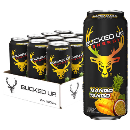 Bucked Up Energy Zero Sugar | 300mg Caffeine Energy Drink with AlphaSize TeaCrine Dynamine and Huperzine A | Zero Sugar Performance Beverage, 12 Pack, 16 fl oz Cans (Mango Tango)
