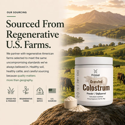 Primal Being Grassfed Beef Colostrum - Supports Immune Function, Gut Health, Hair, Anti-Aging, Athletic Performance, Recovery - 90 Grams unflavored Powder, 3000 mg per Serving