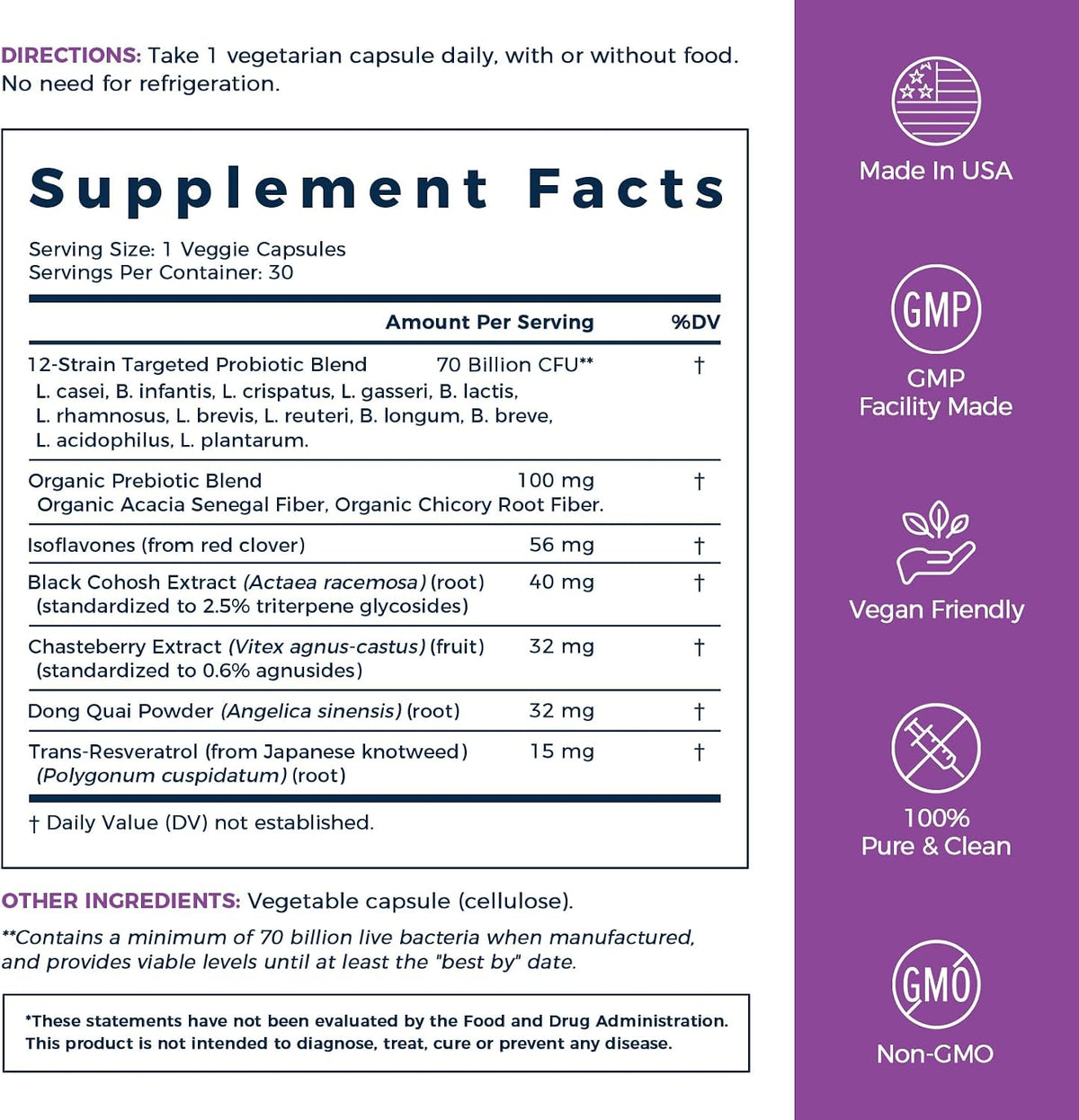 NewRhythm Menopause Probiotics for Women, 7-in-1 Relief, Prebiotics, Black Cohosh Trans-Resveratrol Chasteberry Red Clover Dong Quai, Hot Flashes Night Sweats, No Soy, No Estrogen, 30 Ct
