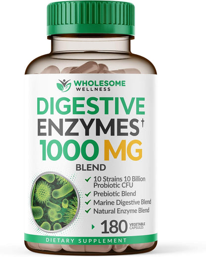 Wholesome Wellness Digestive Enzymes 1000MG Plus Prebiotics & Probiotics + Liposomal Vitamin C Capsules (200 Pills 1500mg Buffered) Bundle