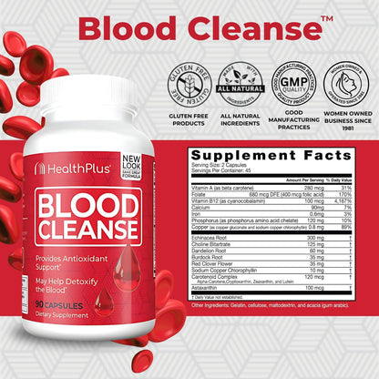 Health Plus Blood Cleanse Herbal Supplement, 90 Capsules, 45 Servings | Gluten free herbal ingredients; supports healthy blood circulation and everyday overall wellness