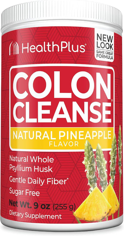 Health Plus Colon Cleanse Fiber Powder, Pineapple Flavor, 9 oz, 36 Servings | No artificial flavors; daily fiber with psyllium husk that supports natural detoxification and regularity