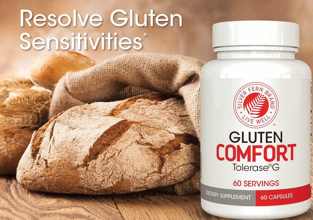 Silver Fern Gluten Comfort with Tolerase G - 1 Bottle - 60 Capsules | Digestive Enzyme Made Specifically to Break Down and Digest Gluten Protein