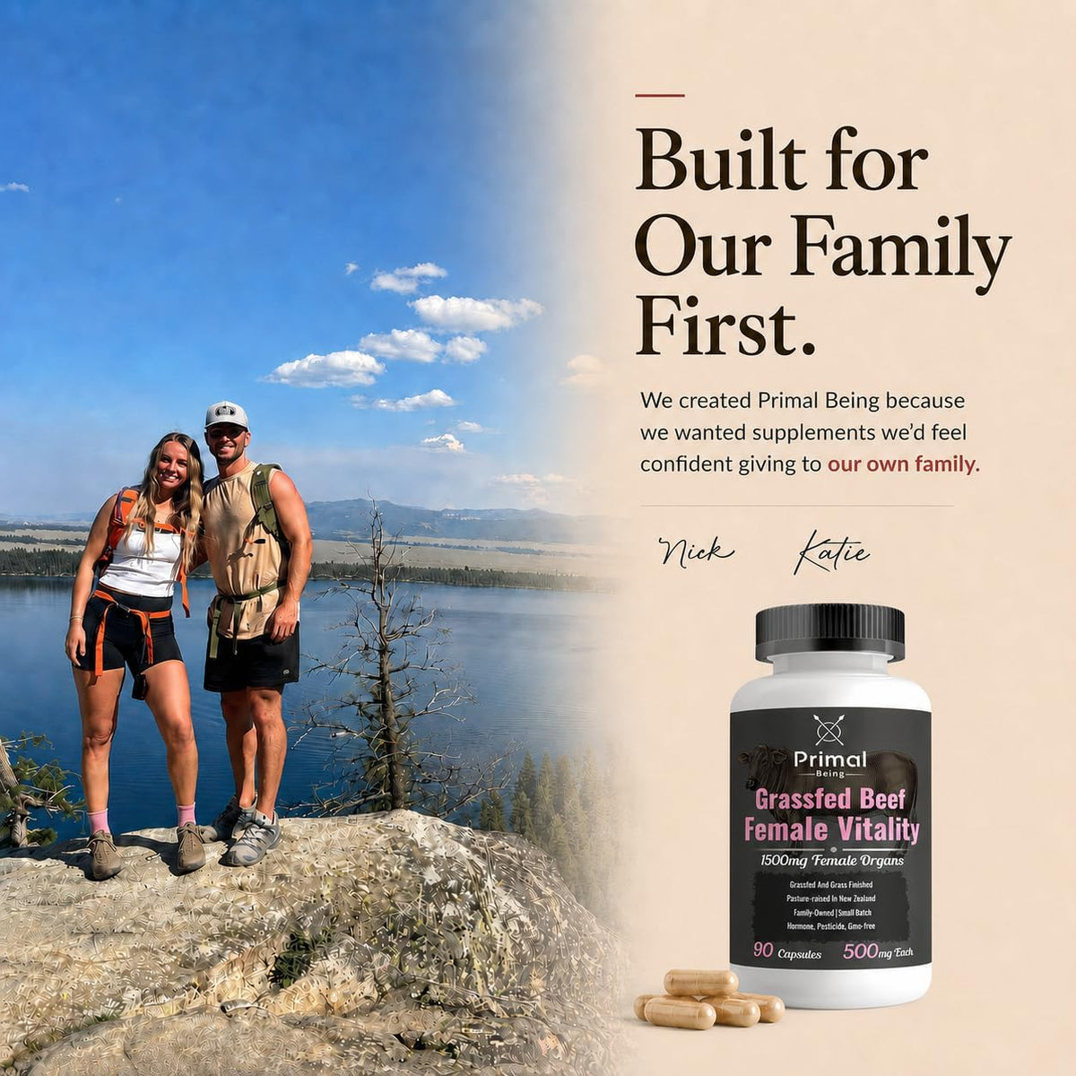 Primal Being Grassfed Beef Female Vitality Supplement- Supports Hormonal Health, Fertility, Inflammation, Energy - 90 Capsules, 1500mg per Serving