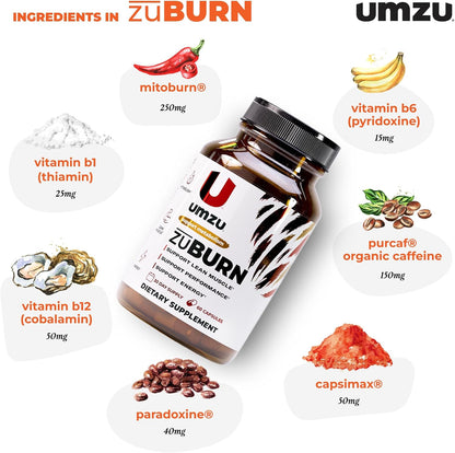 UMZU ZuBurn Energy Support Supplement, 30 Day Supply | Caffeine, MitoBurn, Capsimax, Grains of Paradise, Vitamins B6 and B12, Daily Energy, Focus, Active Lifestyle Support