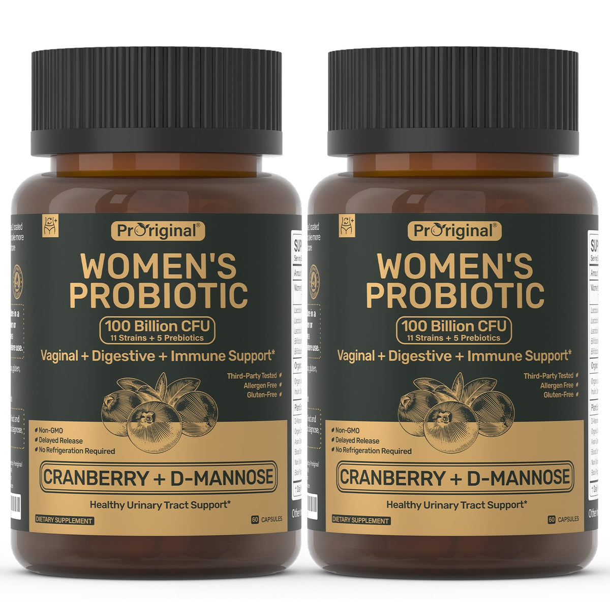 Probiotics for Women - 100 Billion CFU, 11 Strains - 60 Caps | Prebiotics, Cranberry Extract, D-Mannose - Women’s Probiotic for Digestive, Vaginal, Urinary Health & pH Balance - Non-GMO