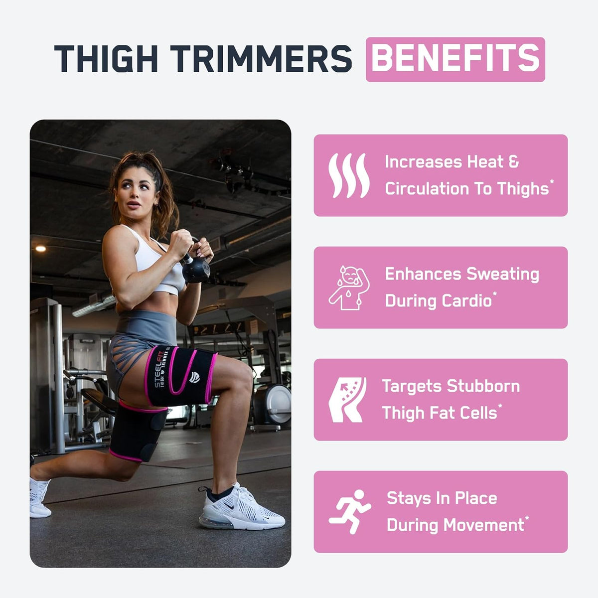 SteelFit Thigh Trimmers for Women & Men - Latex-Free Neoprene Thigh Slimmer | Trainer Wraps for Increased Circulation, Heat & Sweat - Adjustable Non-Slip Fit, Moisture-Wicking Lining - One Size Fits Most
