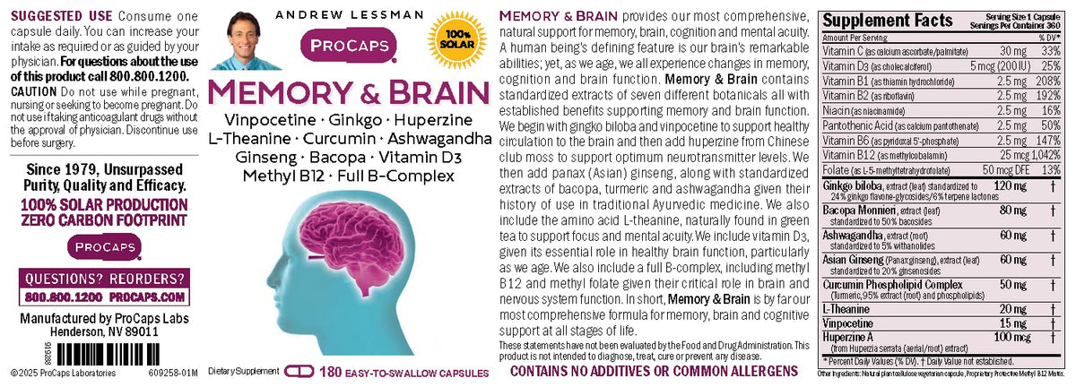 ANDREW LESSMAN ProCaps Memory & Brain Botanical Formula, 60 Capsules
