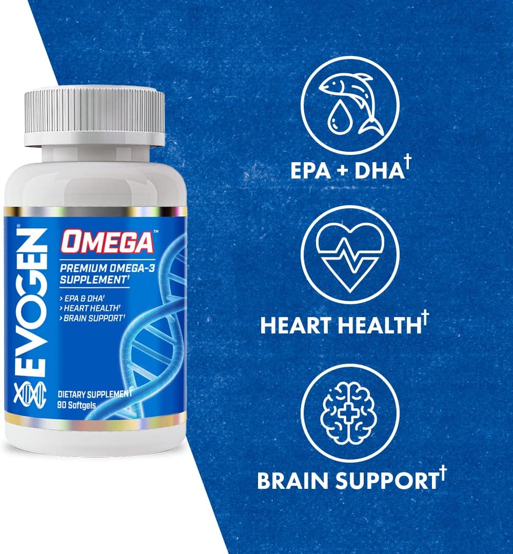 Evogen Omega Fish Oil 3000mg | 90 Softgels | 1200mg EPA and 900mg DHA per serving; purified of heavy metals; supports brain, joint and overall health