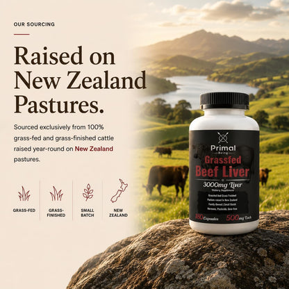Primal Being Grassfed Beef Liver - 3000mg Freeze Dried Capsules - Pasture Raised in New Zealand - Natural Beef Organ Supplement - Liver Supplement for Energy and Wellness - 180 Count
