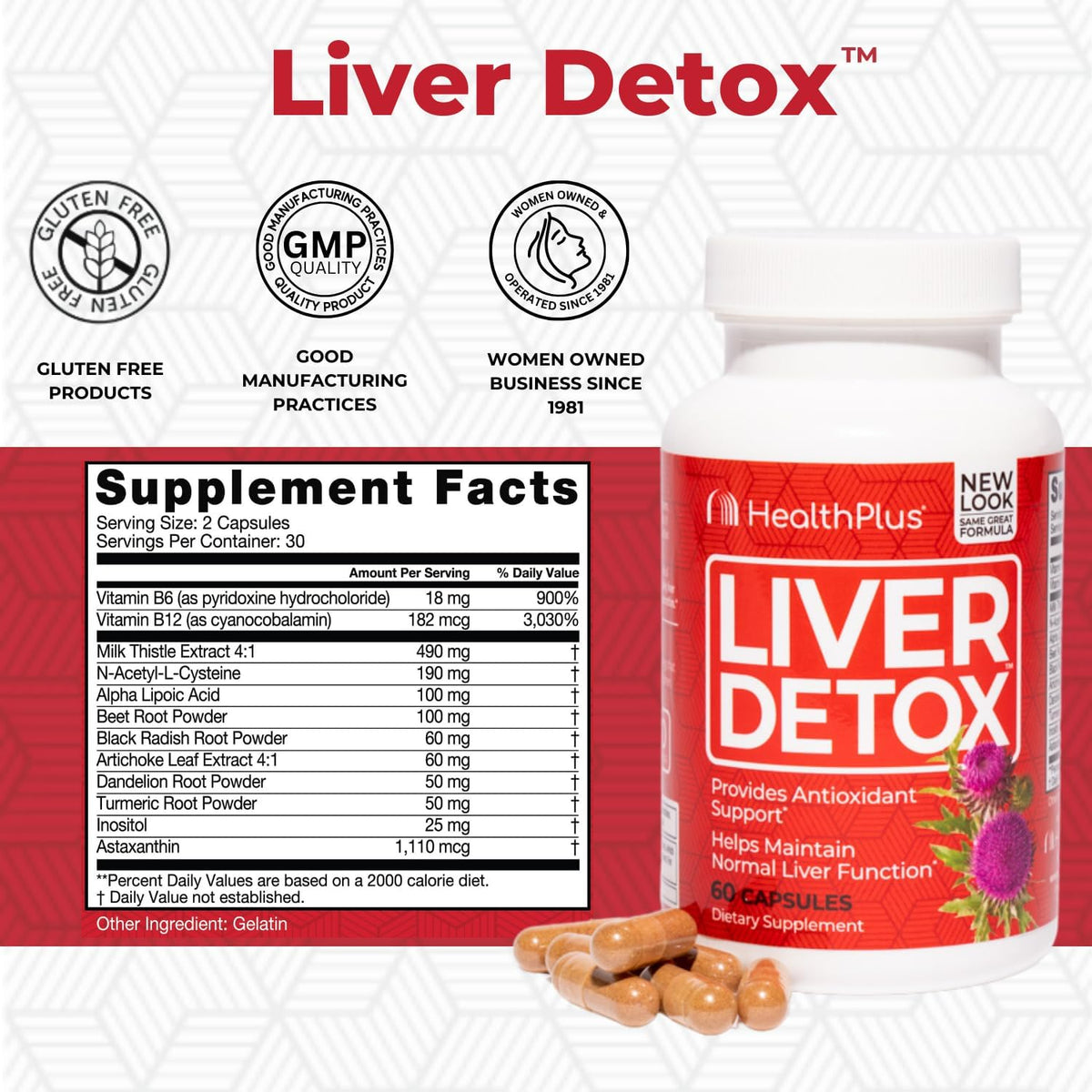 Health Plus Liver Cleanse Capsules, 60-Count | Herbal formula with milk thistle, dandelion and turmeric root; may support liver function and body's natural detox process