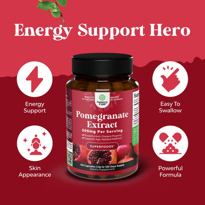 Advanced Pomegranate Extract Capsules - Powerful Antioxidant & Healthy Heart Support - Easy To Swallow Pomegranate Supplement - Superfood for Energy & Gut Health Support - Third Party Tested - 60 Ct