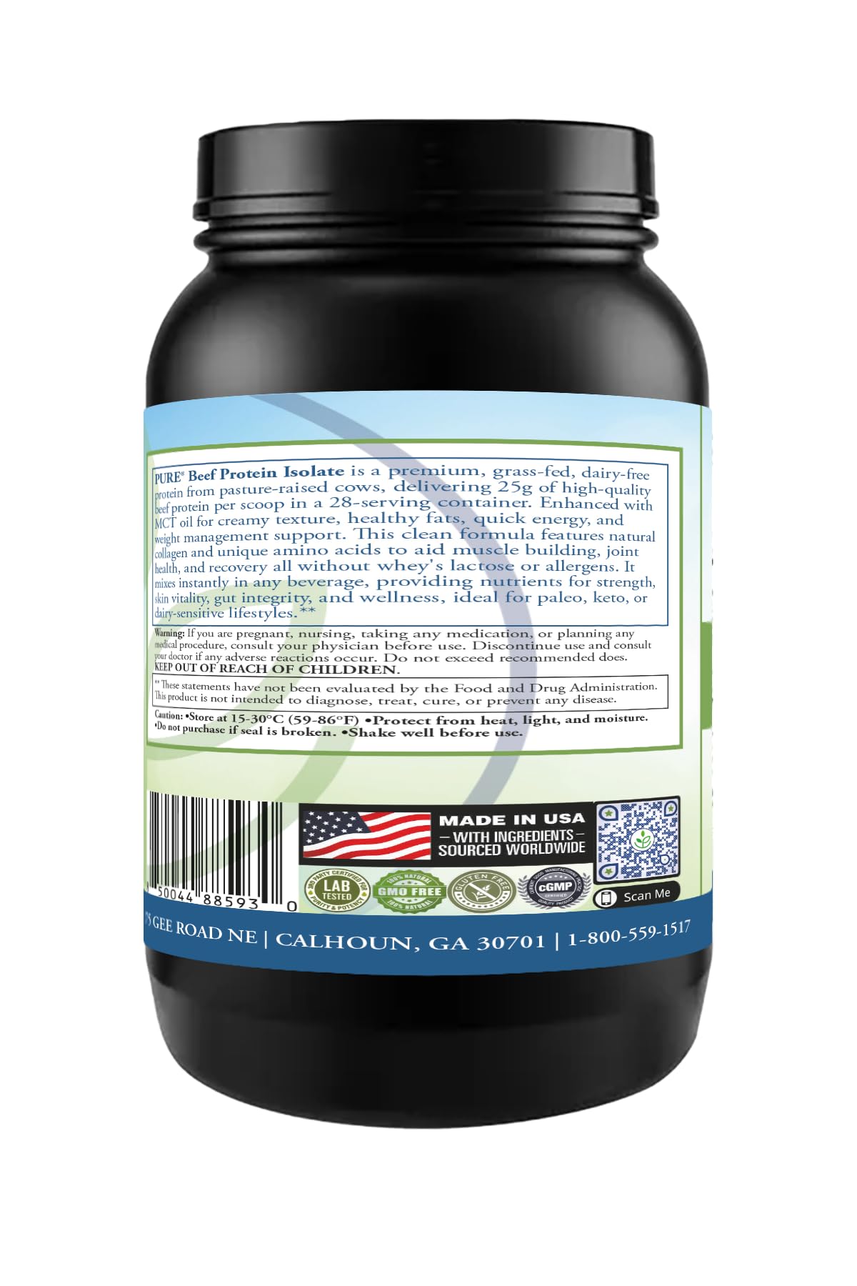 PURE® Grass-Fed Beef Protein Isolate Powder - 25g Protein, 28 Servings - Dairy-Free Paleo & Keto Friendly Protein with MCT Oil, Probiotics & Natural Collagen - No Whey or Lactose - Chocolate 913 Grams