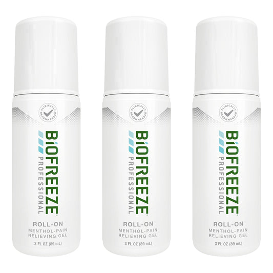 Biofreeze Professional Pain Relief Roll On, Travel Size Arthritis Discomfort Reliever, Fast Acting & Long Lasting Formula, Cooling Menthol Gel 3 Fl Oz (Pack of 3) BiofreezeBuy Supplements Australia