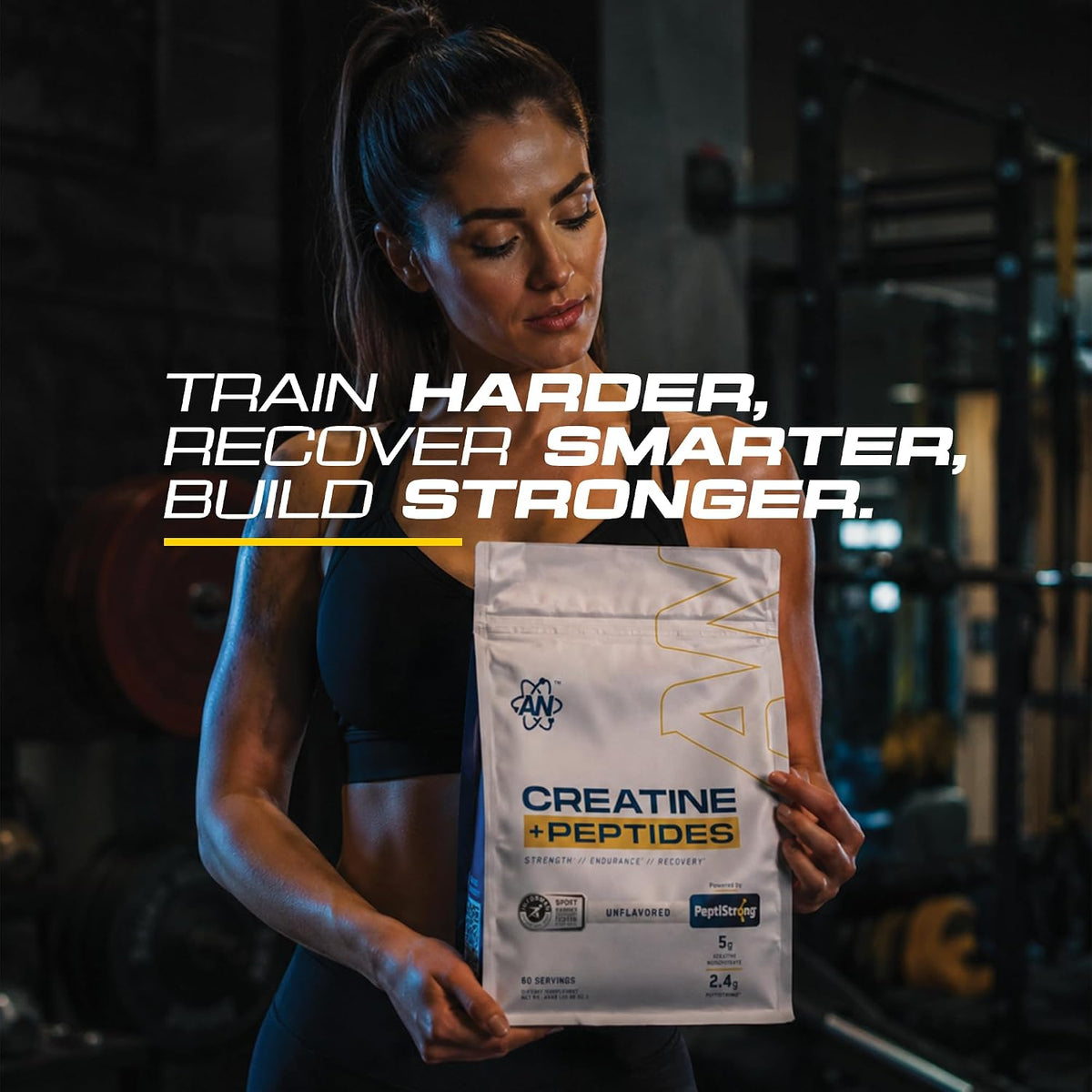 an Performance Creatine Monohydrate + Peptide | Micronized Powder | 5g Creatine, 2.4g PeptiStrong | Vegan, Gluten-Free, Non-GMO | Workout Supplement for Men & Women | Unflavored | 60 Servings