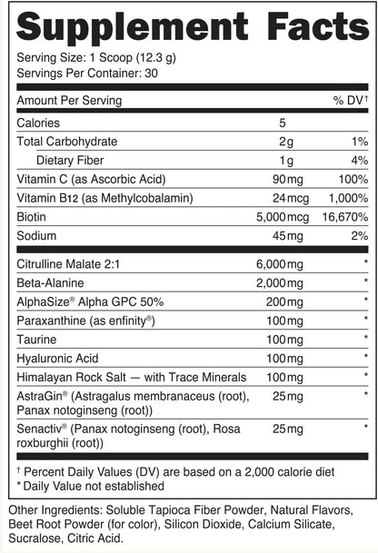Bucked Up Babe Pre Workout Powder for Women | Fruit Punch | 6g Citrulline, 2g Beta-Alanine, 100mg Hyaluronic Acid, 5mg Biotin and 5 Other Registered trademarked Ingredients | 30 Servings | 13 OZ