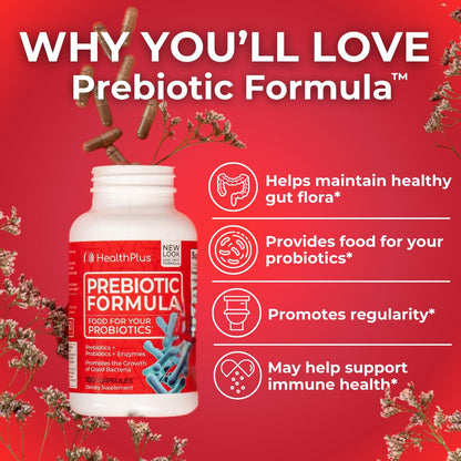 Health Plus Prebiotic Formula Digestive Support, 180 Capsules, 60 Servings | Gluten and dairy free formula with probiotics, prebiotics, and digestive enzymes for daily digestive balance and comfort