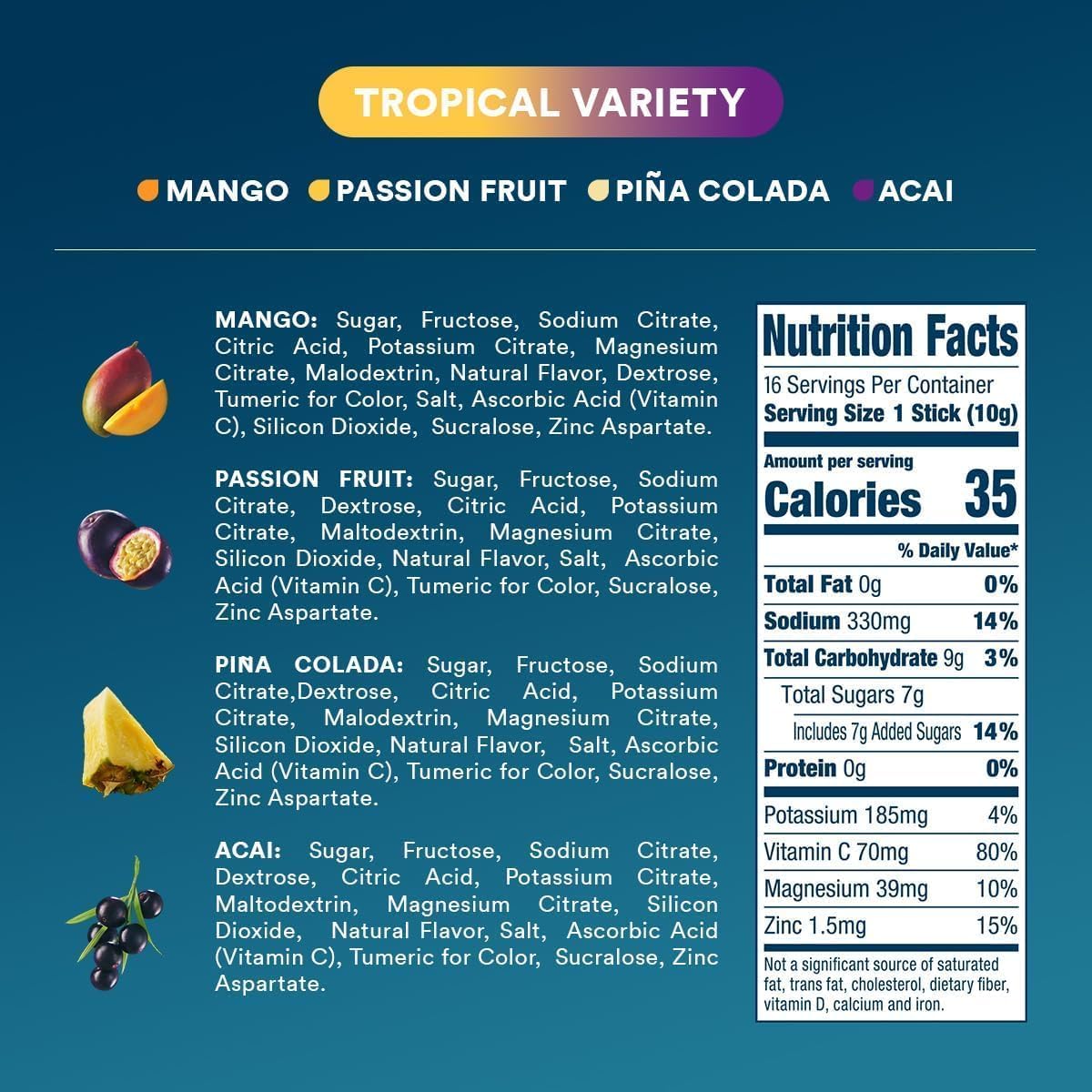 DripDrop Hydration Bold Tropical Variety Bundle Electrolyte Packets, 32 Ct | Watermelon, Berry, Lemon, Orange, Mango, Açaí, Passion Fruit & Piña Colada; Single Serve Powder Drink Mix; 3X Electrolytes