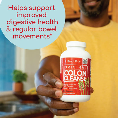 Health Plus Colon Cleanse Daily Psyllium Husk Fiber, 200ct, 33 Servings | All-natural daily fiber capsules that may reduce bloating and promote overall digestive wellness