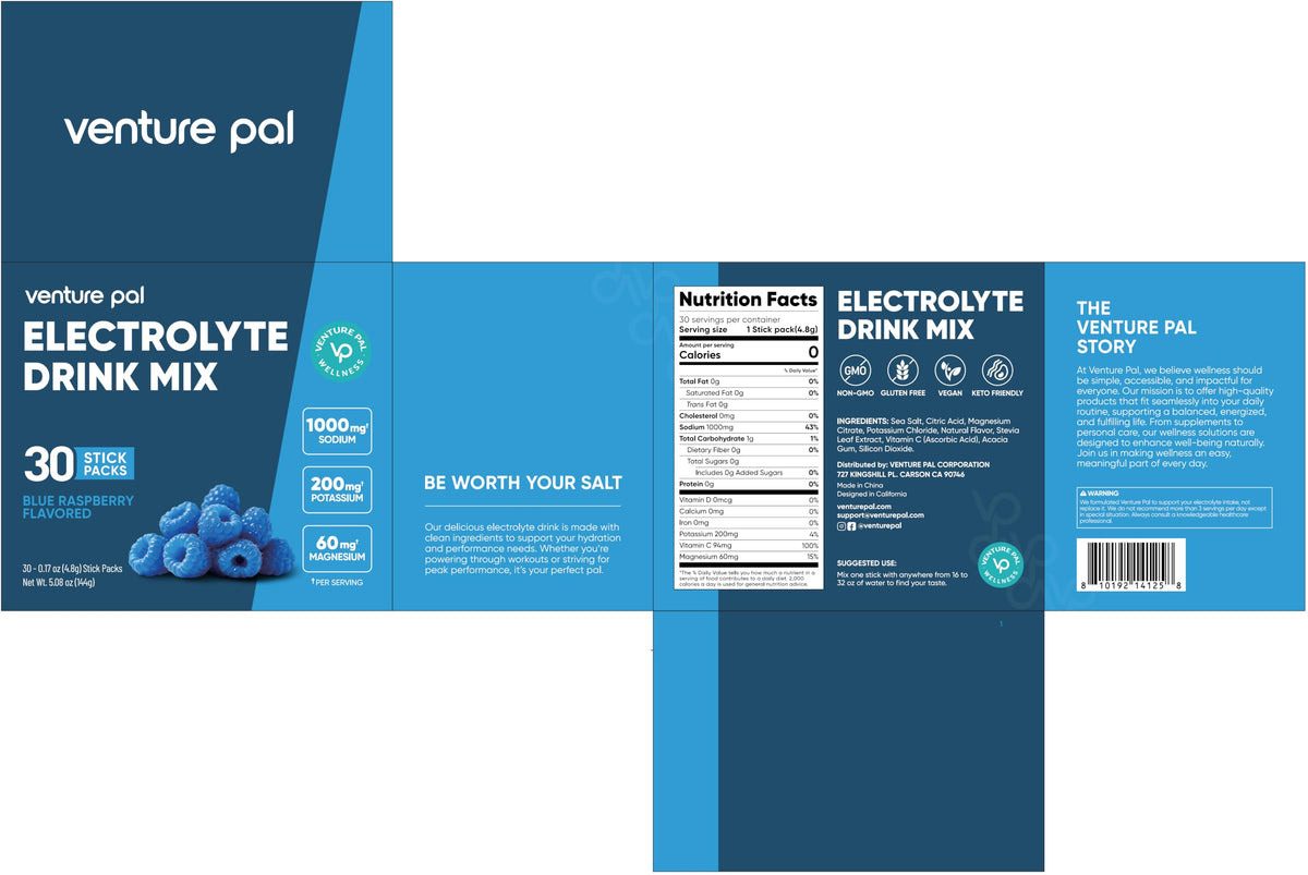 Venture Pal High Sodium Sugar Free Electrolytes Powder Packets, 16 Count | Hydration Packets with Sodium, Magnesium & Potassium, Vitamins, Zero Calories, Vegan, Keto & Paleo Friendly
