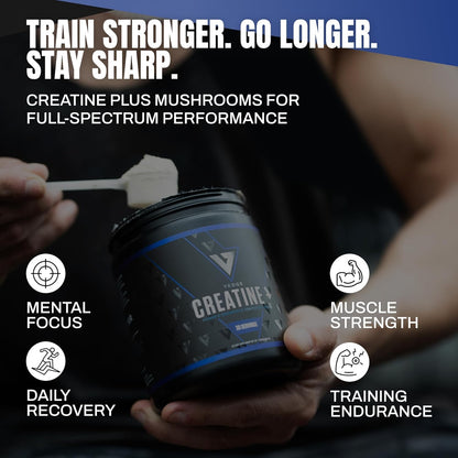 VEDGE Creatine Monohydrate, with PeakO2 Organic Mushroom Blend, 30 Servings | Creatine Monohydrate with Mushrooms, Organic Mushroom Blend With PeakO₂ Cordyceps Lion’s mane and Reishi, Unflavored