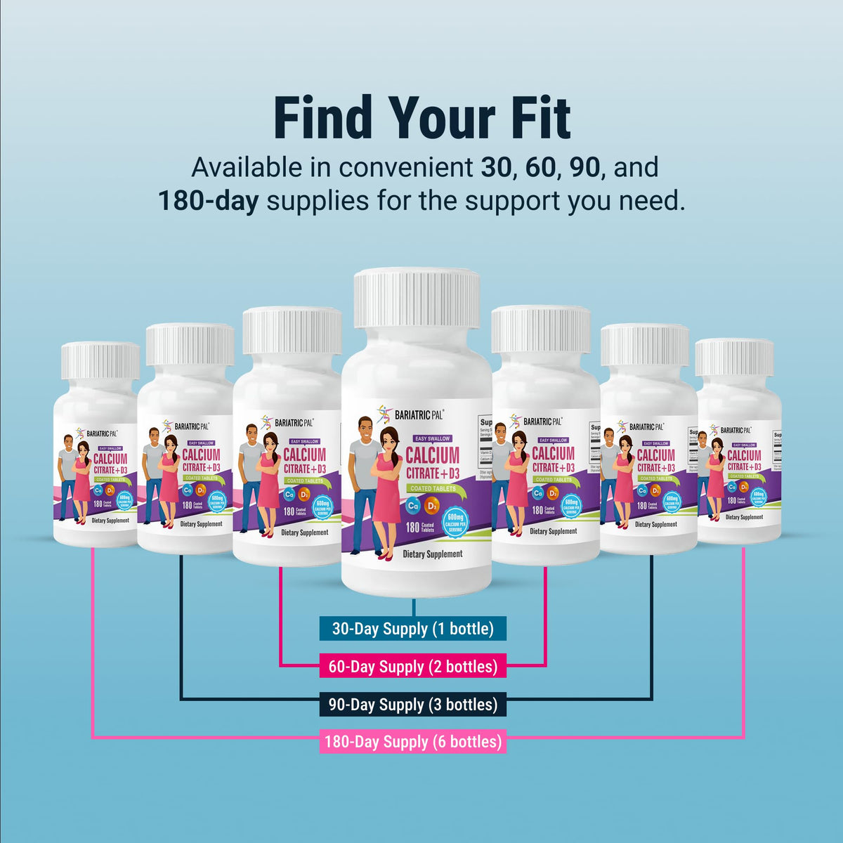 BariatricPal Easy Swallow Calcium Citrate (600mg) and D3 Coated Tablets (30-Day Supply)