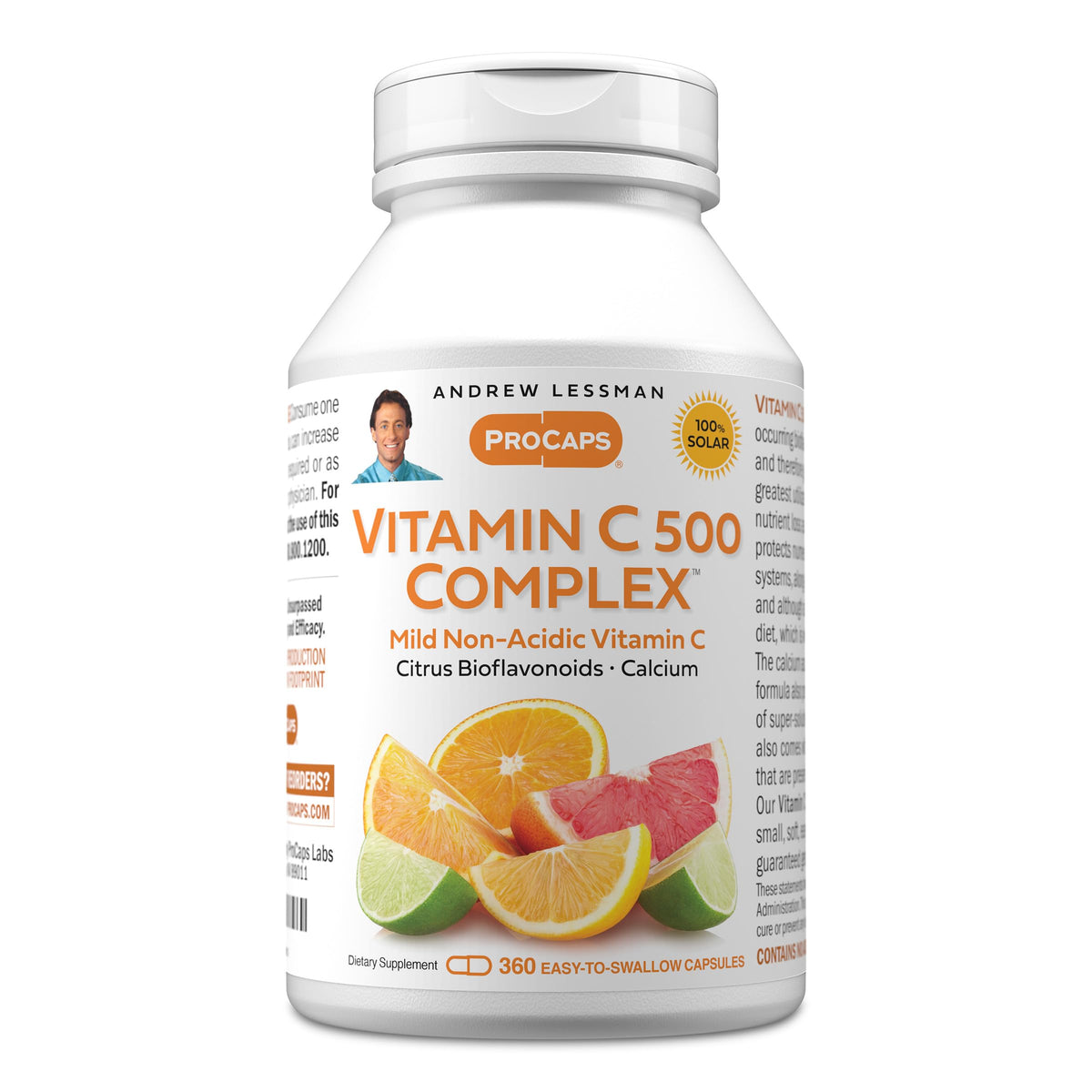 ANDREW LESSMAN Vitamin C 500 Complex 180 Capsules - Non-Acidic Vitamin C Plus Citrus Bioflavonoids for Immune System and Anti-Oxidant Support, No Stomach Upset, Small Easy to Swallow Capsules