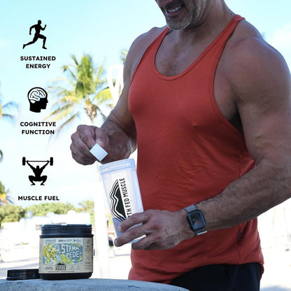 Earth Fed Muscle Stammpede Lemonade Pre Workout, Third-Party Certified. 250mg Caffeine, Lemonade - 5g Beta Alanine, Citrulline Malate, Taurine - Soy Free, Gluten Free - 16 oz, 26 Servings | Third-Party Certified, 250mg Caffeine, 5g Beta Alanine, Citrullin
