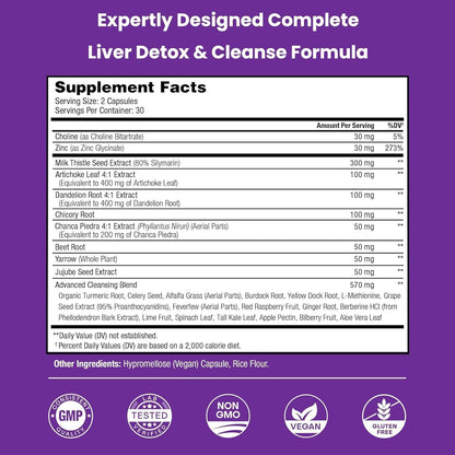 NutraChamps Liver Cleanse Detox & Repair Formula, 20+ Herbs: Milk Thistle Extract with Silymarin, Artichoke, Dandelion, Chicory Root Powder, Liver Support Pills Supplement, 60 Capsules