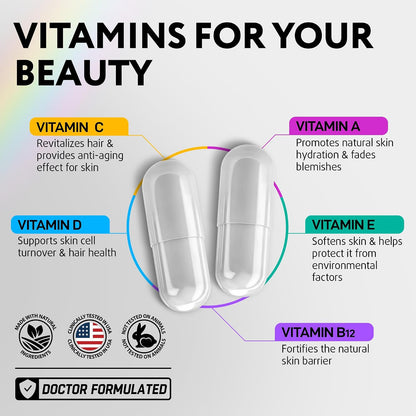 Complete Hair, Skin & Nail Health Bundle: Biotin Supplement with Collagen & Keratin + Liquid Biotin Drops with Astragalus for Enhanced Hair Growth, Thinning Hair Treatment, Skin Glow & Nail Repair