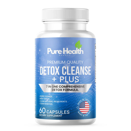 Bottle of Pure Health Detox Cleanse Plus supplement on a white background