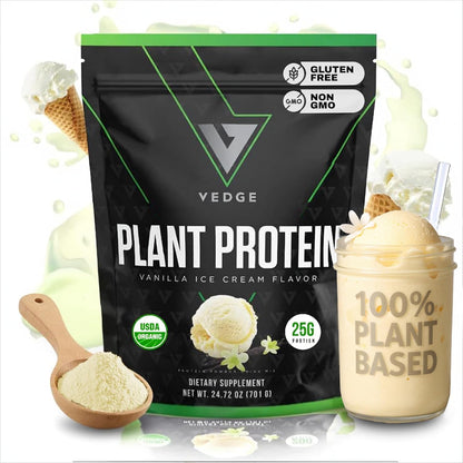 VEDGE Vanilla Protein Powder, USDA Organic Plant Based, 20 Servings | Plant Based Protein Powder, From Pea, Pumpkin, And Sunflower With Smooth Texture For Shakes, Smoothies, Vegan, And Baking