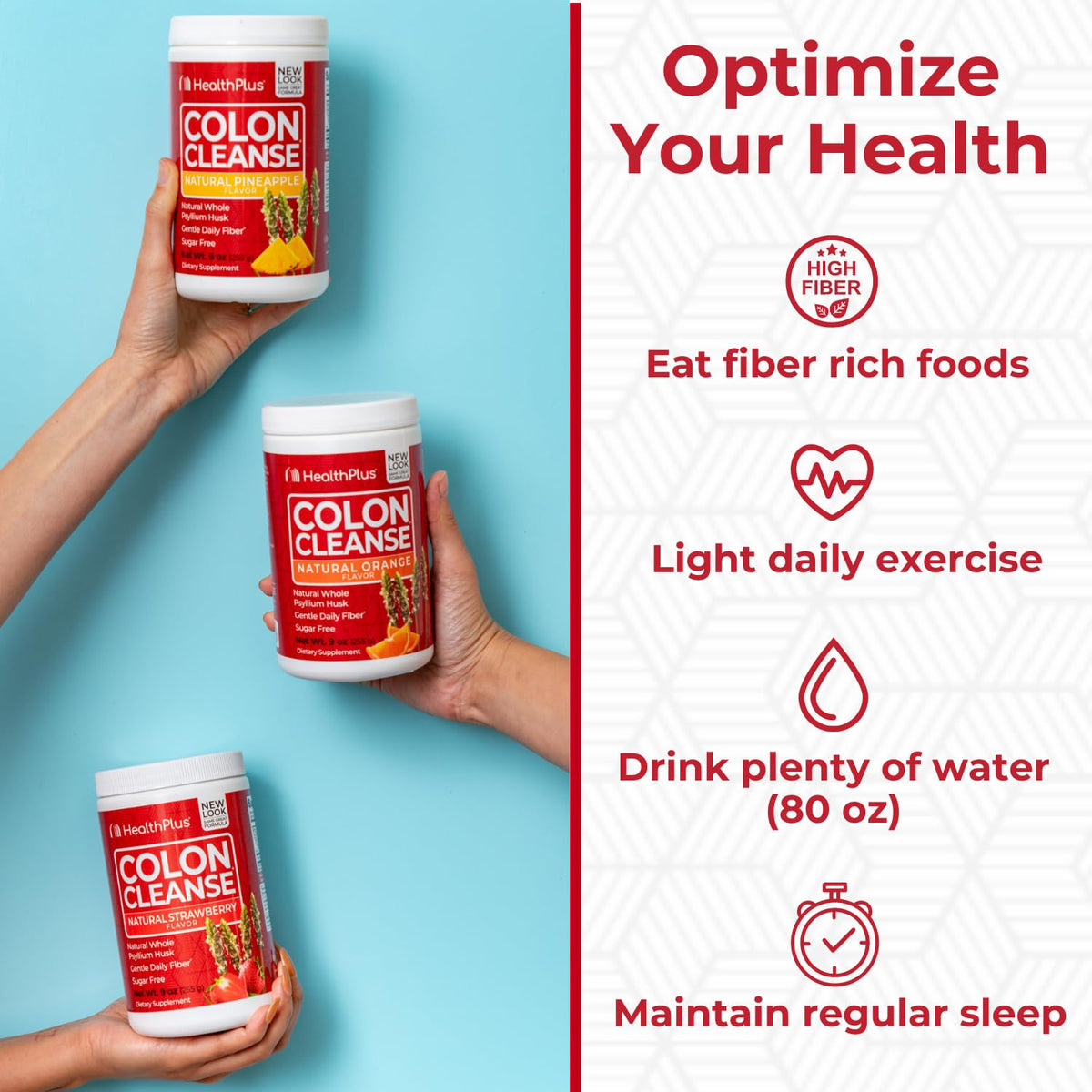 Health Plus Colon Cleanse Psyllium Husk Fiber Powder, 12 oz, 48 Servings | Gluten free daily fiber powder; supports the body's natural detoxification process, regularity, and digestive wellness