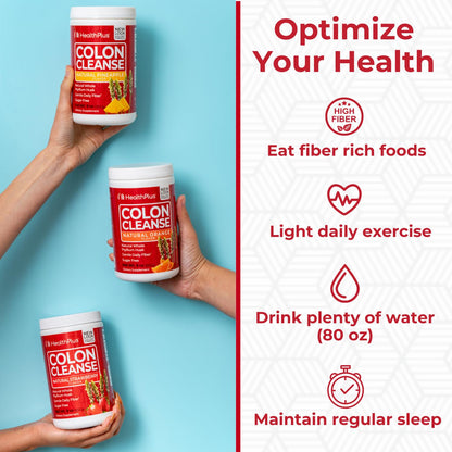 Health Plus Colon Cleanse Psyllium Husk Fiber Powder, 12 oz, 48 Servings | Gluten free daily fiber powder; supports the body's natural detoxification process, regularity, and digestive wellness