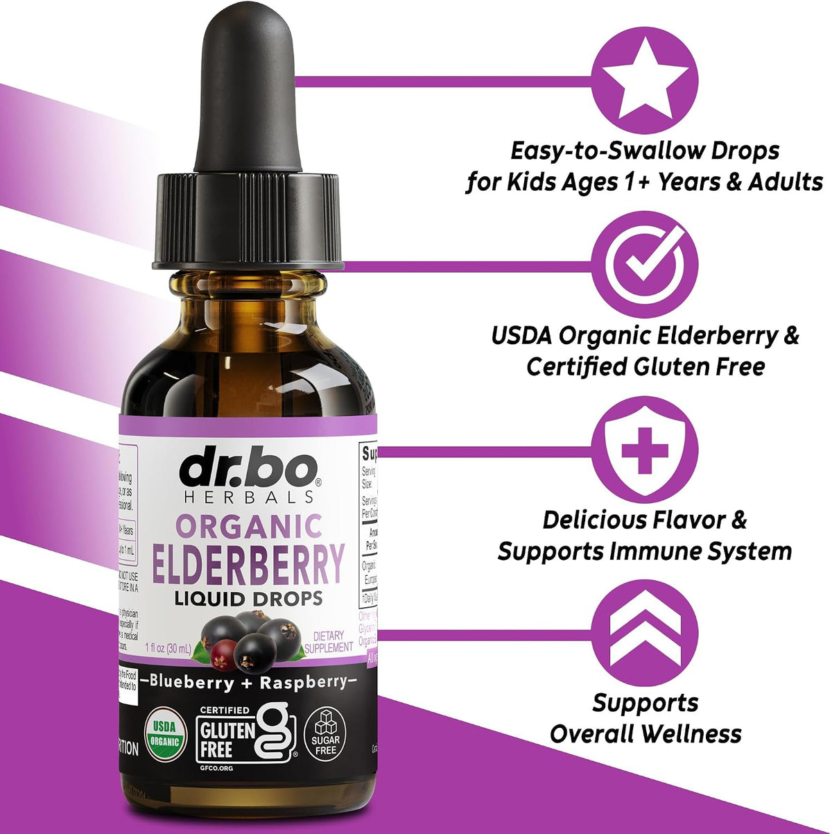 Elderberry Syrup Organic Liquid Drops - Sugar Free Immune Support Supplement for Adults & Kids, Ages 1 Immune Booster - Pure Organic Elderberry Syrup Liquid Drops Tincture Extract Concentrate 1 Fl Oz