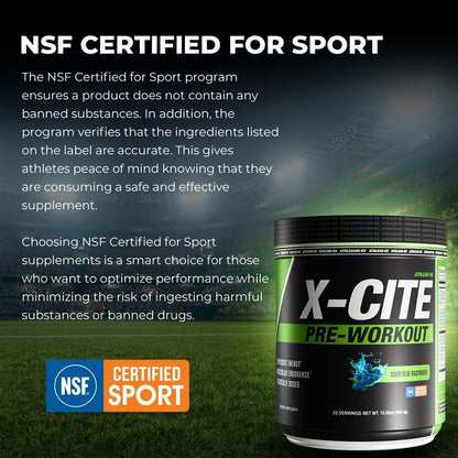 X-CITE Pre-Workout by ATHLEAN-X - Enhanced Formula with Beta-Alanine, Creatine & Caffeine for Ultimate Energy, Endurance, Focus & Muscle Pump, NSF Certified for Sports (Cherry Lemon Ice)