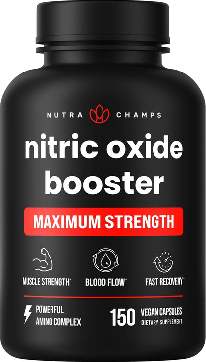 NutraChamps Nitric Oxide Supplement, L-Arginine, L Citrulline Malate, AAKG, Pine Bark, Grape Seed Extract, Extra Strength Nitric Oxide Booster, Nitric Oxide Pills, Strength, Energy, Blood Flow