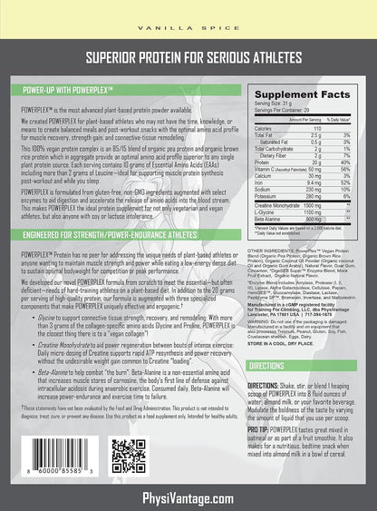 PhysiVantage POWERPLEX Vegan Protein Powder, Collagen Alternative - Organic Plant-Based Pea & Rice Protein, Dairy-Free, Non-GMO, Supports Muscle & Joint Recovery, Monk Fruit Sweetened 2 lb (Vanilla)