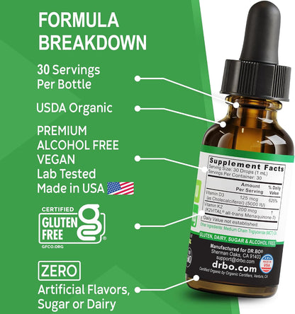 Vitamin D3 K2 Liquid Drops - Organic D3K2 Vitamin D3 K2 Drops Liquid Supplement MCT Oil for Adults & Kids, Calcium Absorption Strong Bones - Vit D and K 5000 IU Supplements, Vitamins D + K MK7 1 Fl Oz