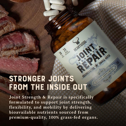 Heart & Soil 100% Grass Fed & Finished Joint Support Supplement from Regenerative Cattle with Trachea, Scapula & Bone Marrow – Supports Joint Strength & Mobility – 3000mg – Glass Bottle – 180 Capsules HEART & SOILBuy Supplements Australia