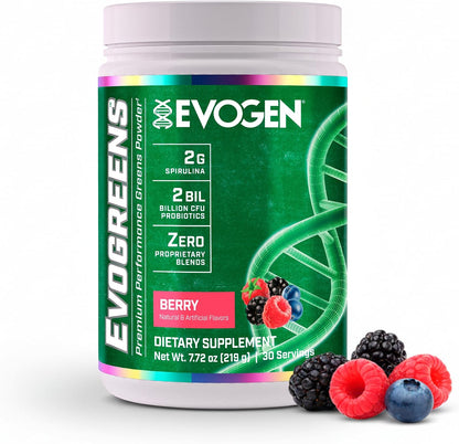 Evogen Evogreens Super Greens | Wellness | Berry | 30 Servings | Spirulina, Vitagranate pomegranate extract and Bacillus probiotics; properly dosed for recovery, detox and immune health