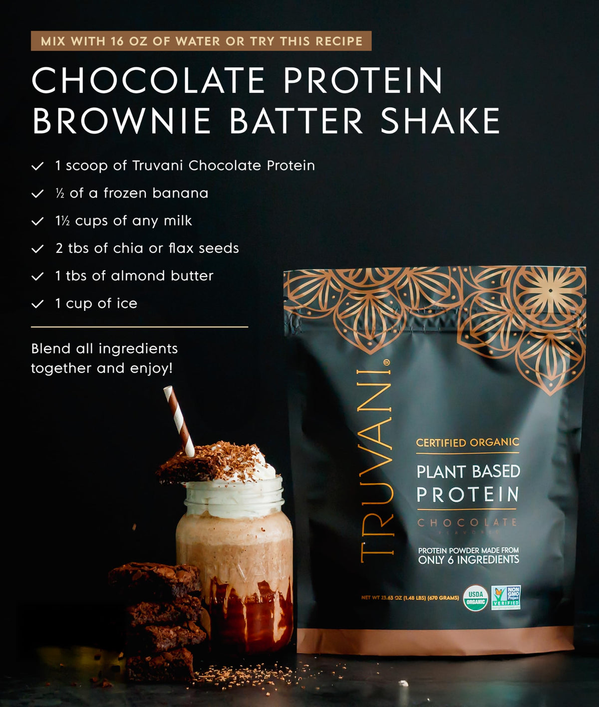 Truvani Organic Plant Based Protein Powder | Vanilla | 1 Serving | Vegan | 20g Pea Protein | Keto | Gluten & Dairy Free | Low Carb | No Added Sugar