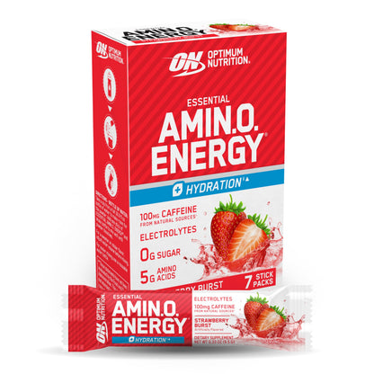 Optimum Nutrition, Amino Energy Powder Plus Focus, with Bcaa, Electrolytes, and Caffeine, Watermelon, 30 Servings | Contains BCAAs, Electrolytes, 100 mg Caffeine, 5g Amino Acids, Zero Sugar, Supports Hydration, Banned Substance Tested