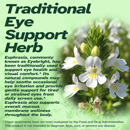 Eyebright Herbal Liquid with Organic Euphrasia, Lutein, Bilberry, Blueberry & Goji – Plant-Based Vegan Supplement for Adults – 2 fl oz