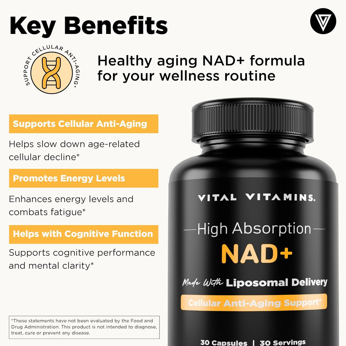 Vital Vitamins Biotin Complex Capsules + NAD+ Supplement