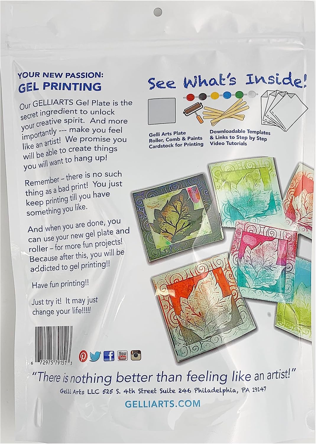 Gelli Arts Stamp Kit with Reusable 5 x 5 Printing Plate, DIY Stamp-Making and Monoprinting Set with Foam Sheets, Cardstock, Roller and Yarn