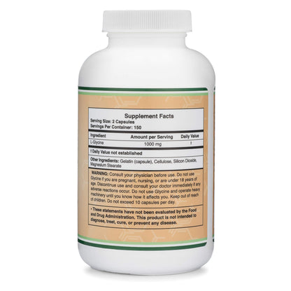 Glycine Supplement - 1,000mg Glycine Powder per Serving (300 Capsules) The Relaxing Amino Acid (Glicina) (Third Party Tested, Gluten Free, Non-GMO) by Double Wood